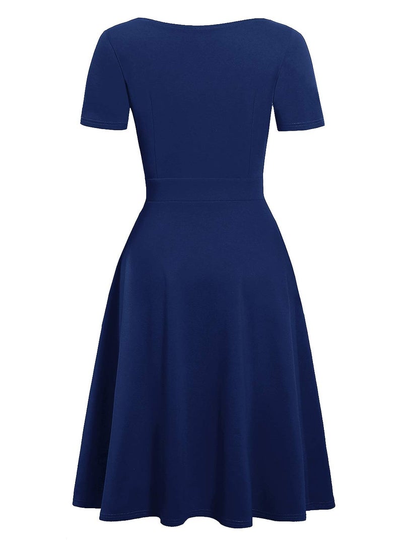 HELYO Peter Pan Collar Dresses for Women Knee Length Church Vintage Casual Solid Color Work Party A-Line Swing Dress with Pockets 978 Royal Blue L - Image 3